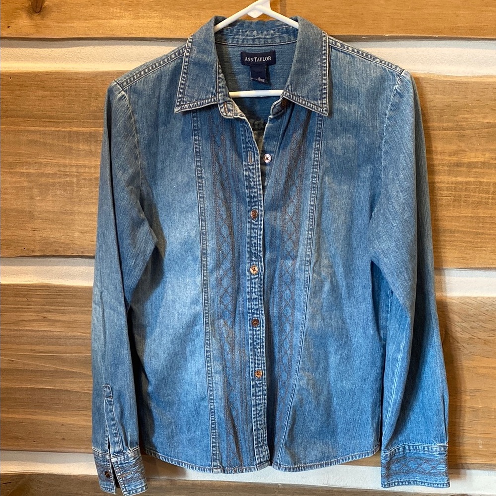 Ann Taylor Blue Denim Button Down Shirt